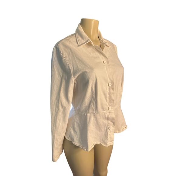 Vintage Pacific Cotton San Francisco Cream Button Cardigan Shirt Jacket Peplum - Picture 1 of 6